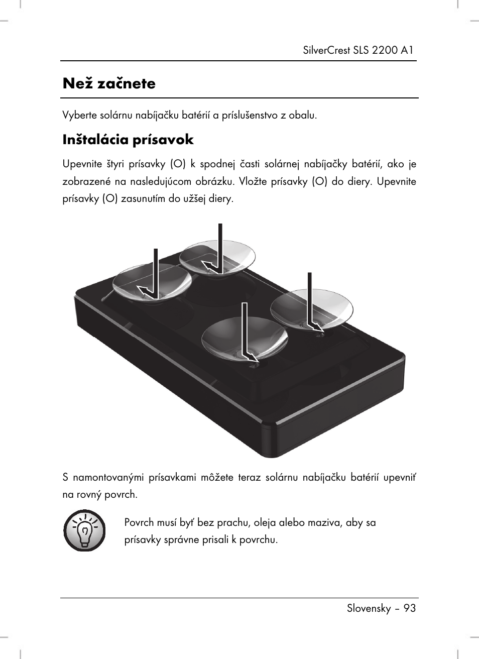 Než začnete, Inštalácia prísavok | Silvercrest SLS 2200 A1 User Manual | Page 95 / 120