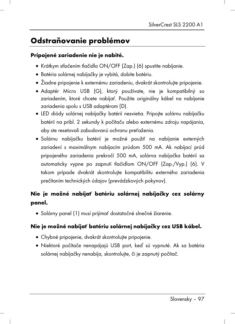 Odstraňovanie problémov | Silvercrest SLS 2200 A1 User Manual | Page 99 / 120