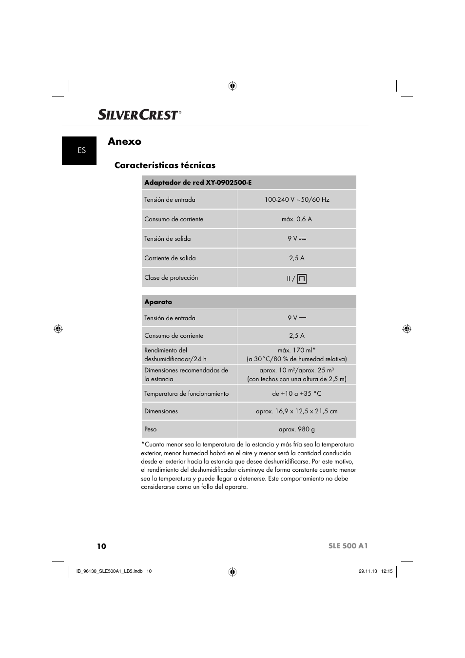 Anexo, Características técnicas | Silvercrest SLE 500 A1 User Manual | Page 13 / 52