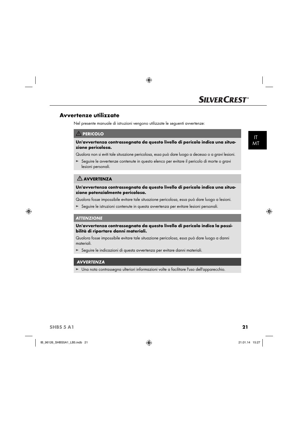 Avvertenze utilizzate, It mt | Silvercrest SHBS 5 A1 User Manual | Page 24 / 94