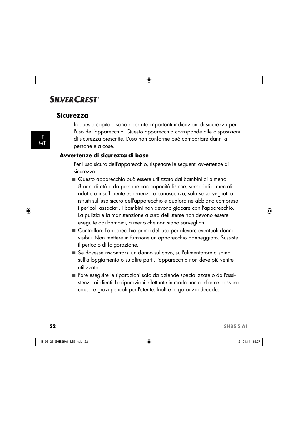 Sicurezza | Silvercrest SHBS 5 A1 User Manual | Page 25 / 94