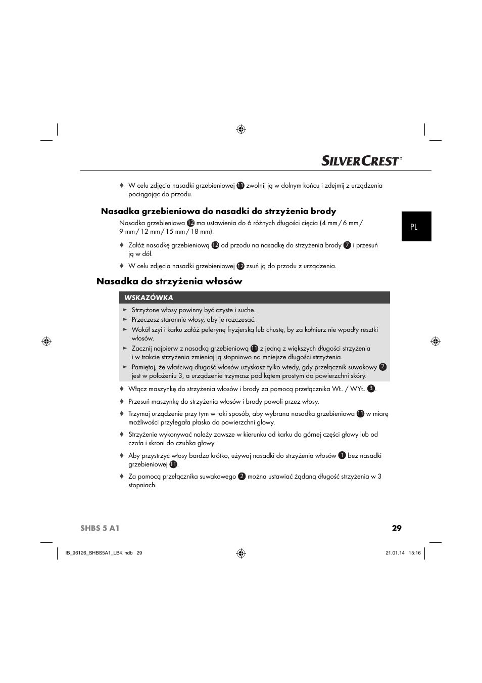 Nasadka do strzyżenia włosów | Silvercrest SHBS 5 A1 User Manual | Page 32 / 130