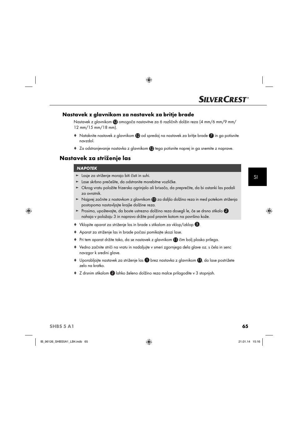 Nastavek za striženje las | Silvercrest SHBS 5 A1 User Manual | Page 68 / 130