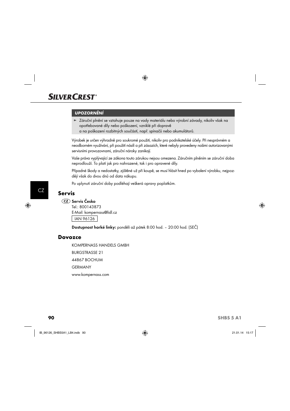 Servis, Dovozce | Silvercrest SHBS 5 A1 User Manual | Page 93 / 130