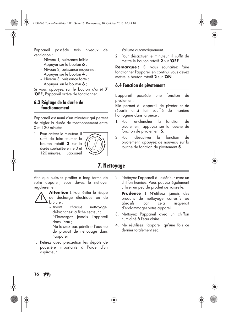 Nettoyage, 3 réglage de la durée de fonctionnement, 4 fonction de pivotement | Silvercrest STV 45 C2 User Manual | Page 18 / 46