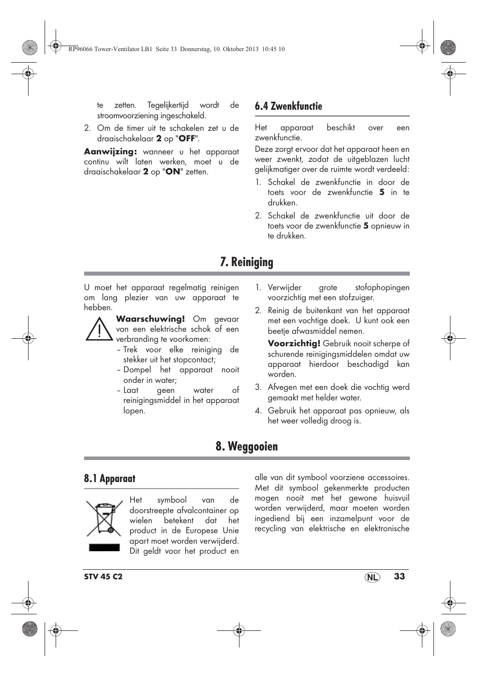 Reiniging, Weggooien, 4 zwenkfunctie | 1 apparaat | Silvercrest STV 45 C2 User Manual | Page 35 / 46