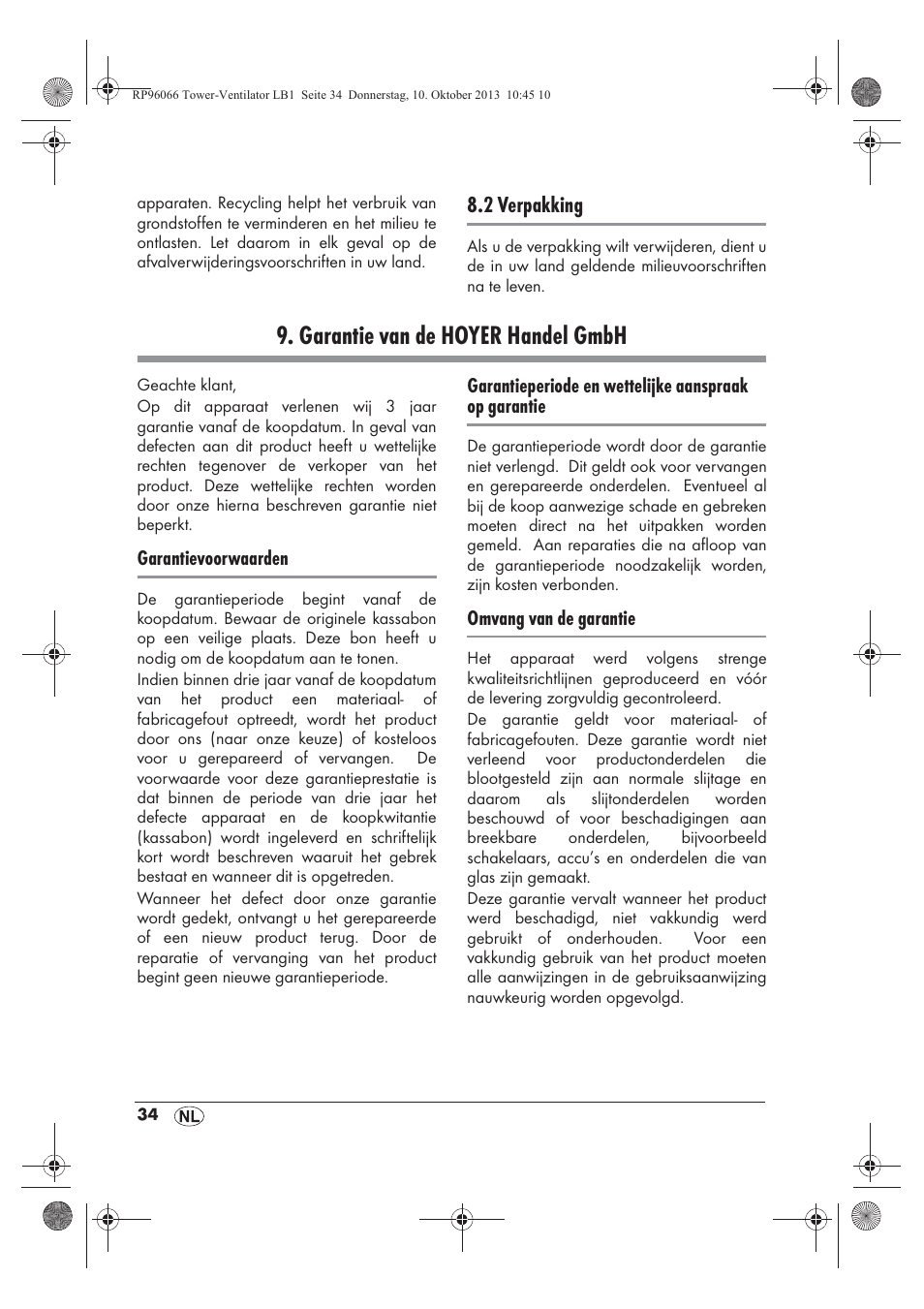 Garantie van de hoyer handel gmbh | Silvercrest STV 45 C2 User Manual | Page 36 / 46
