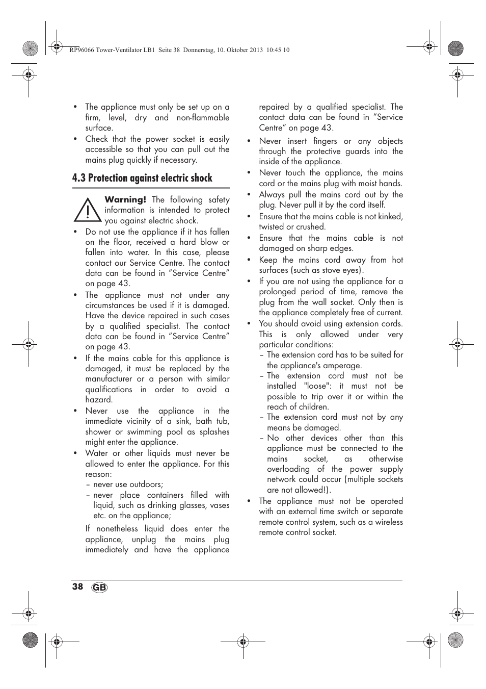 3 protection against electric shock | Silvercrest STV 45 C2 User Manual | Page 40 / 46