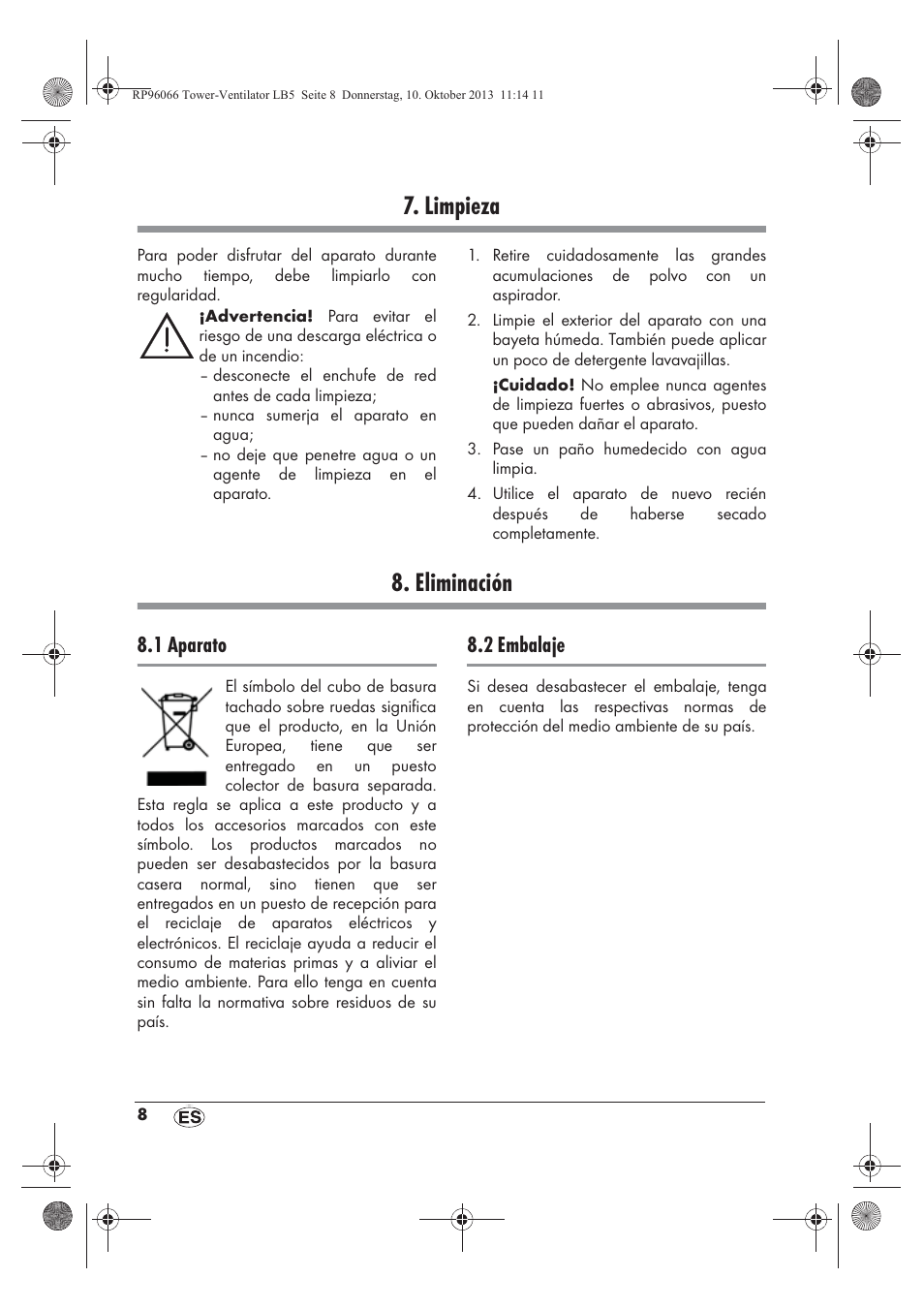 Limpieza, Eliminación, 1 aparato | 2 embalaje | Silvercrest STV 45 C2 User Manual | Page 10 / 46