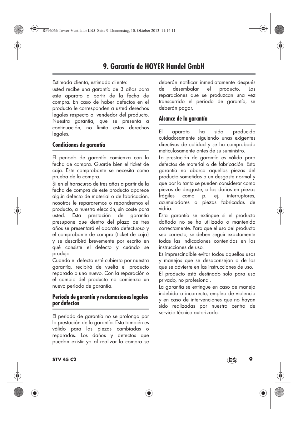 Garantía de hoyer handel gmbh | Silvercrest STV 45 C2 User Manual | Page 11 / 46