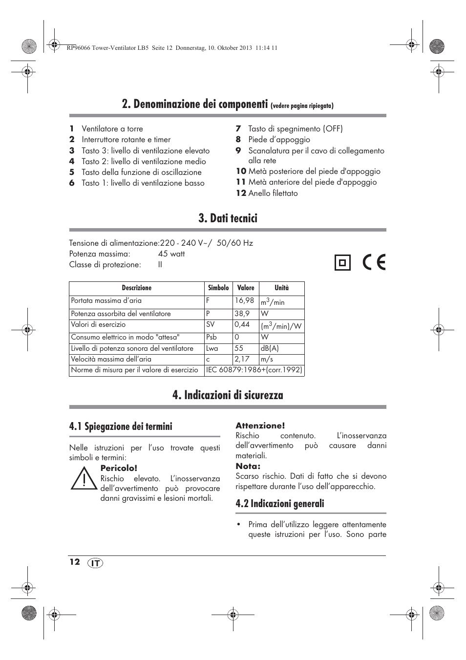 Denominazione dei componenti, Dati tecnici, Indicazioni di sicurezza | 1 spiegazione dei termini, 2 indicazioni generali | Silvercrest STV 45 C2 User Manual | Page 14 / 46