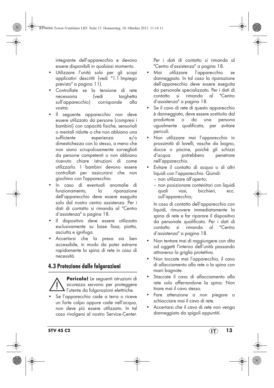 3 protezione dalle folgorazioni | Silvercrest STV 45 C2 User Manual | Page 15 / 46