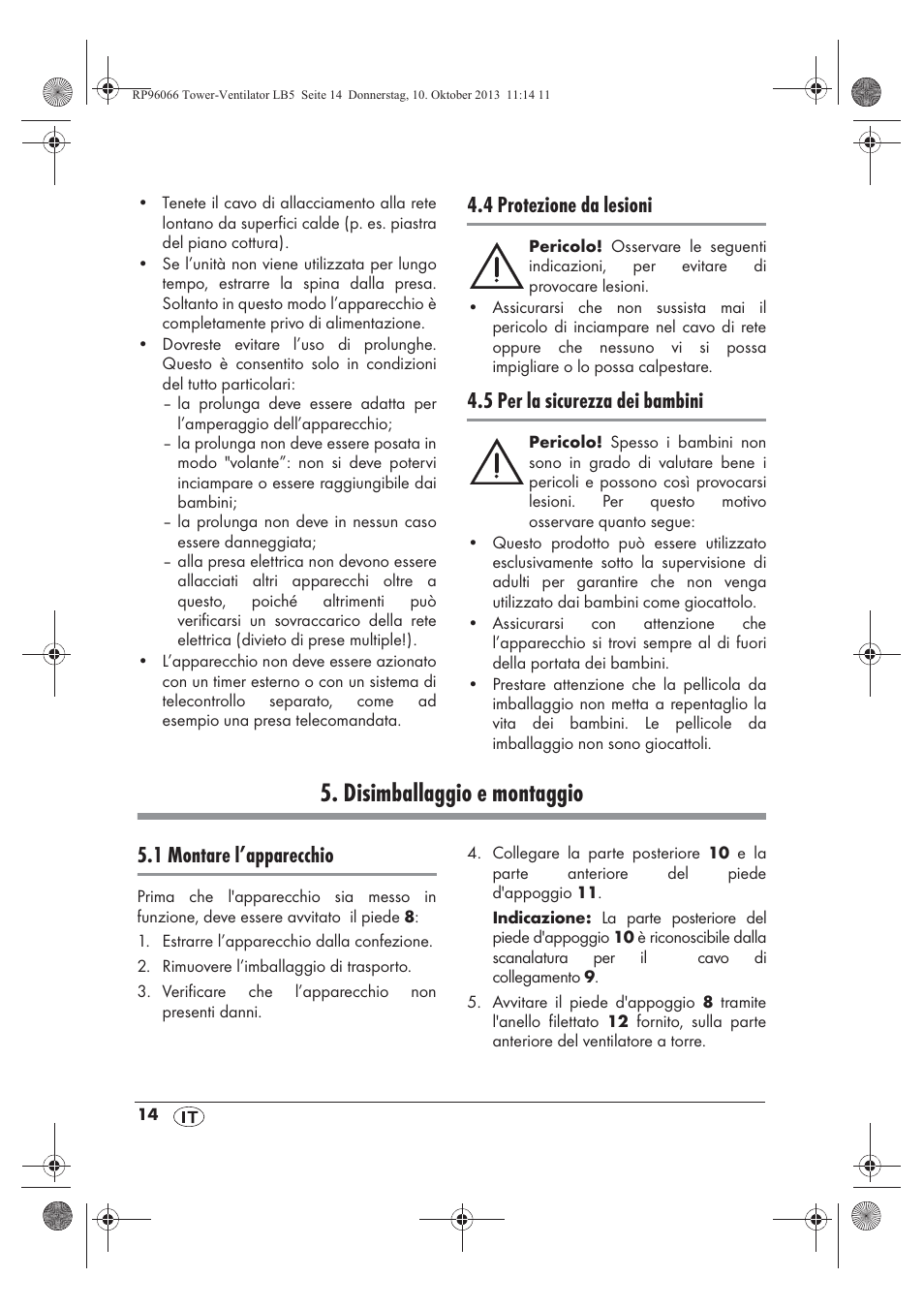 Disimballaggio e montaggio, 4 protezione da lesioni, 5 per la sicurezza dei bambini | 1 montare l’apparecchio | Silvercrest STV 45 C2 User Manual | Page 16 / 46