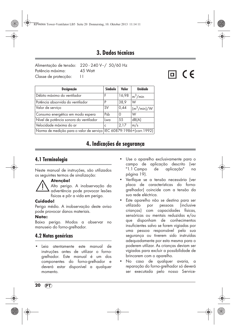 Dados técnicos, Indicações de segurança, 1 terminologia | 2 notas genéricas | Silvercrest STV 45 C2 User Manual | Page 22 / 46