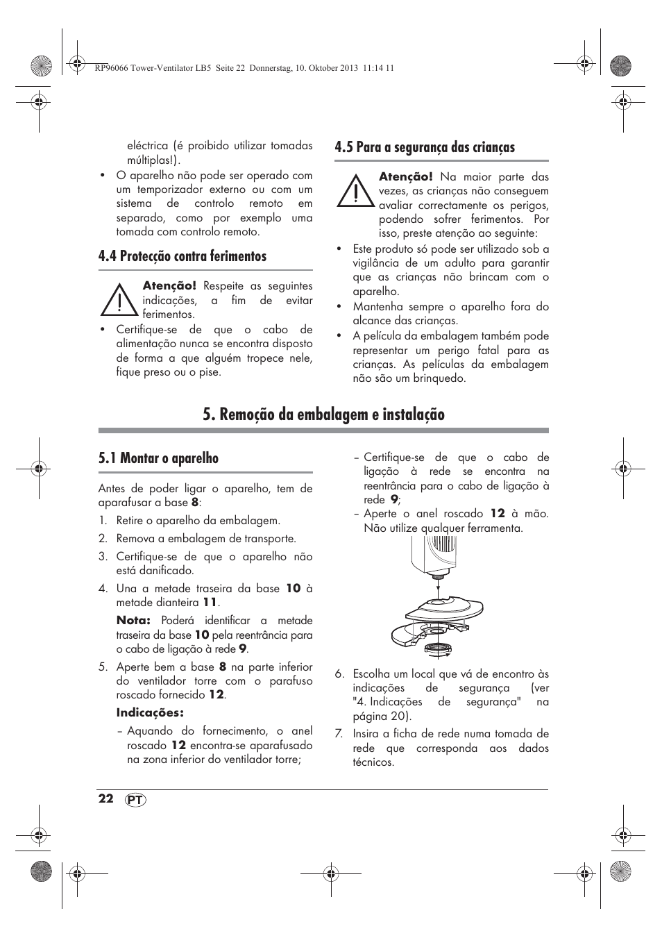 Remoção da embalagem e instalação, 4 protecção contra ferimentos, 5 para a segurança das crianças | 1 montar o aparelho | Silvercrest STV 45 C2 User Manual | Page 24 / 46