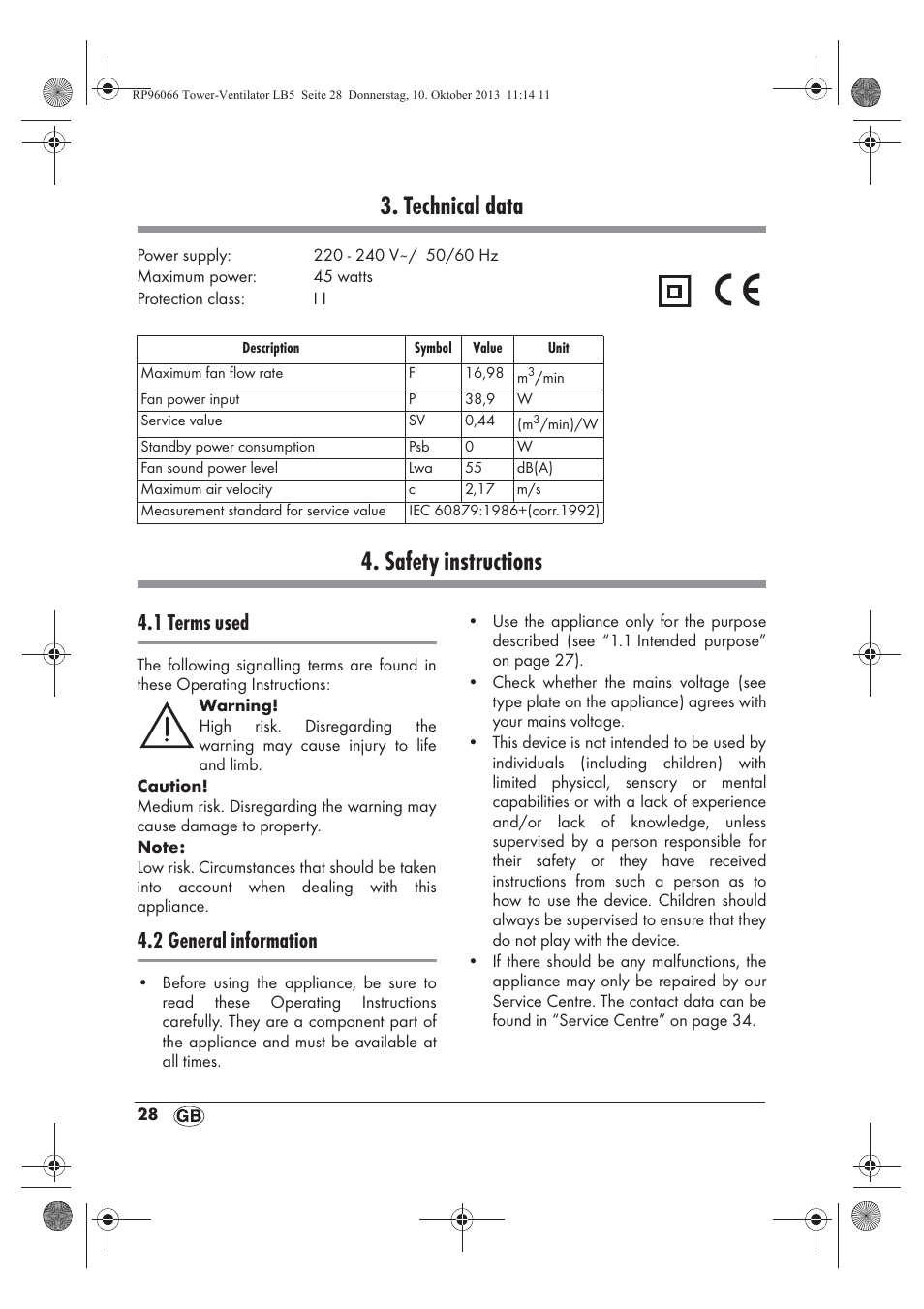 Technical data, Safety instructions, 1 terms used | 2 general information | Silvercrest STV 45 C2 User Manual | Page 30 / 46