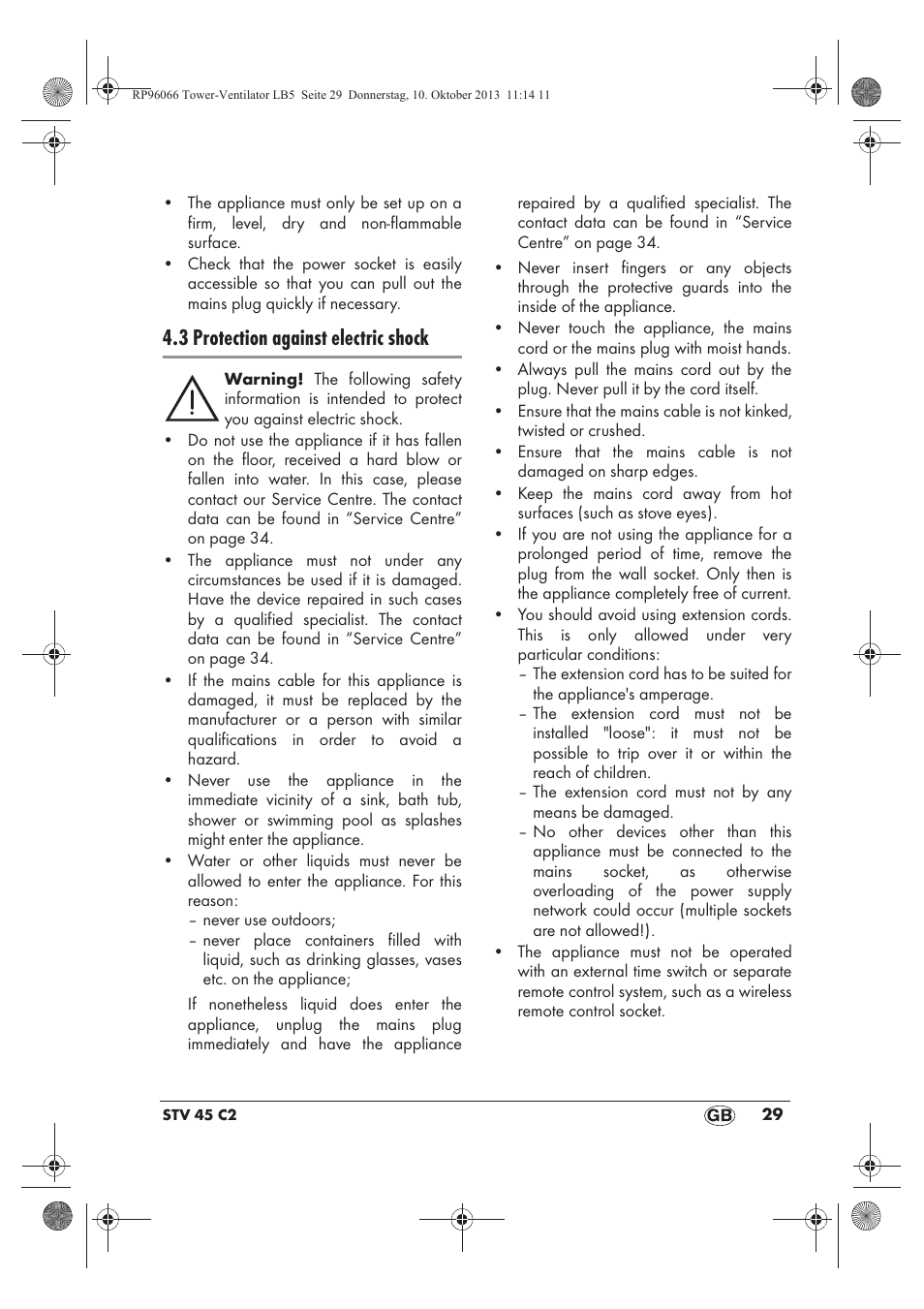 3 protection against electric shock | Silvercrest STV 45 C2 User Manual | Page 31 / 46