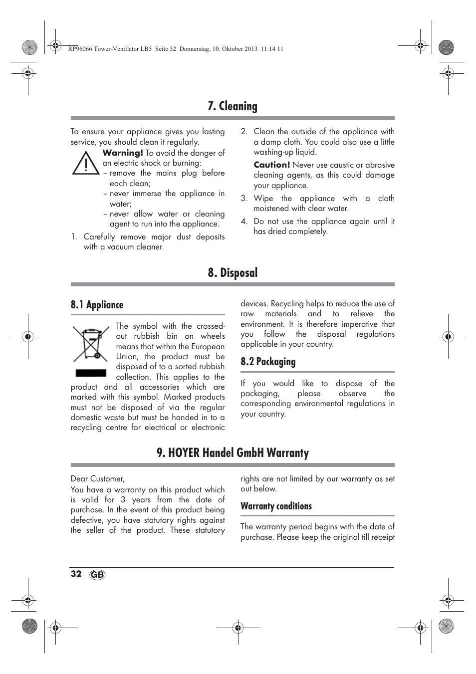 Cleaning, Disposal, Hoyer handel gmbh warranty | 1 appliance, 2 packaging | Silvercrest STV 45 C2 User Manual | Page 34 / 46