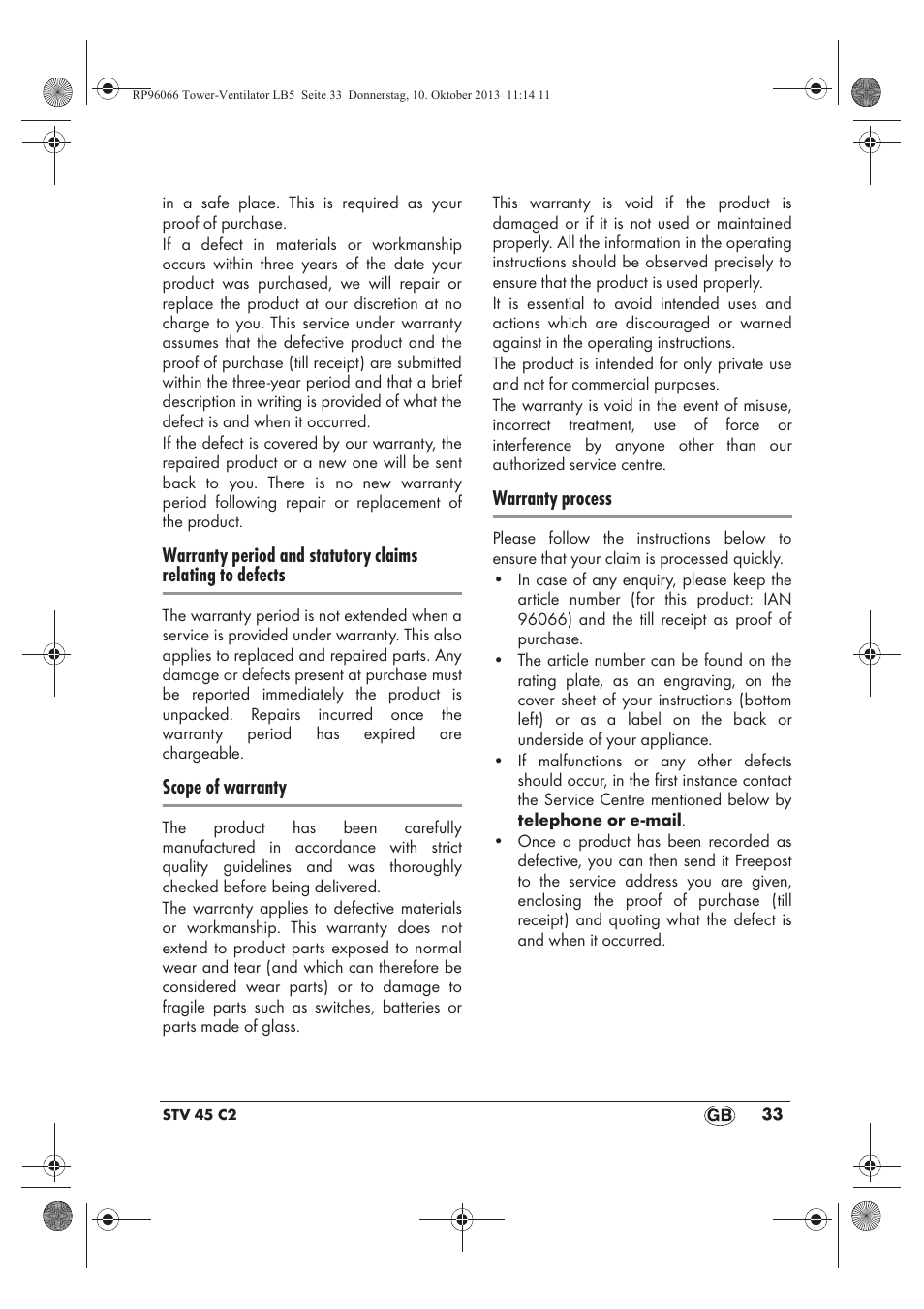 Scope of warranty, Warranty process | Silvercrest STV 45 C2 User Manual | Page 35 / 46