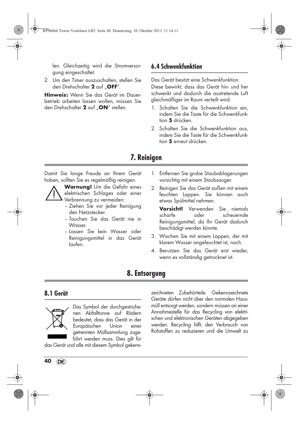 Reinigen, Entsorgung, 4 schwenkfunktion | 1 gerät | Silvercrest STV 45 C2 User Manual | Page 42 / 46