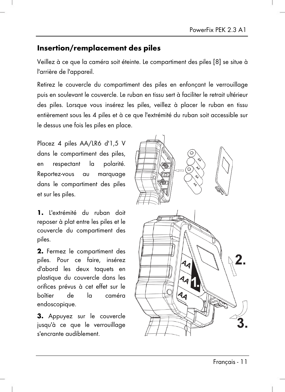 Insertion/remplacement des piles | Silvercrest PEK 2.3 A1 User Manual | Page 13 / 58