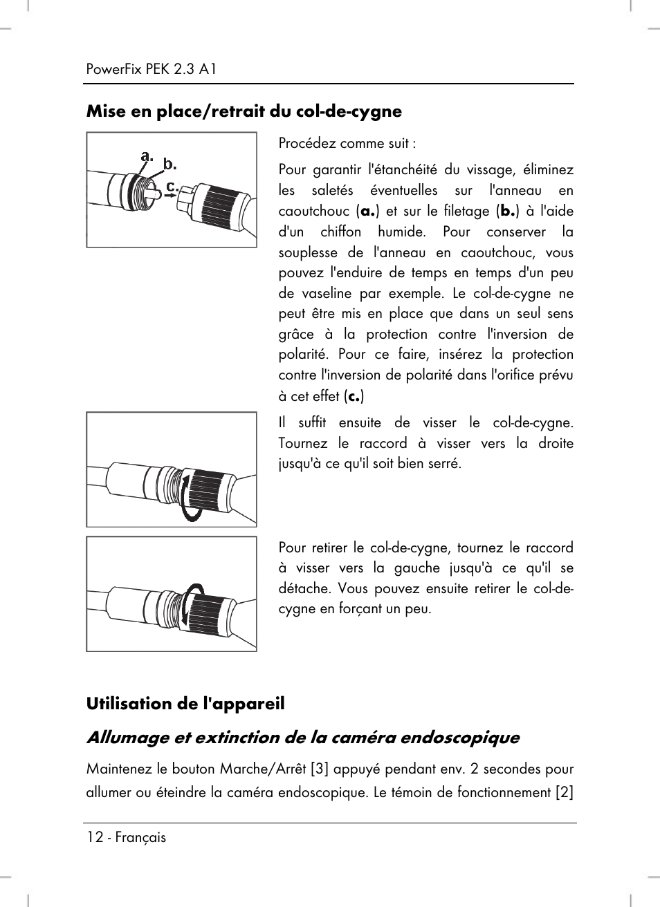 Allumage et extinction de la caméra endoscopique | Silvercrest PEK 2.3 A1 User Manual | Page 14 / 58