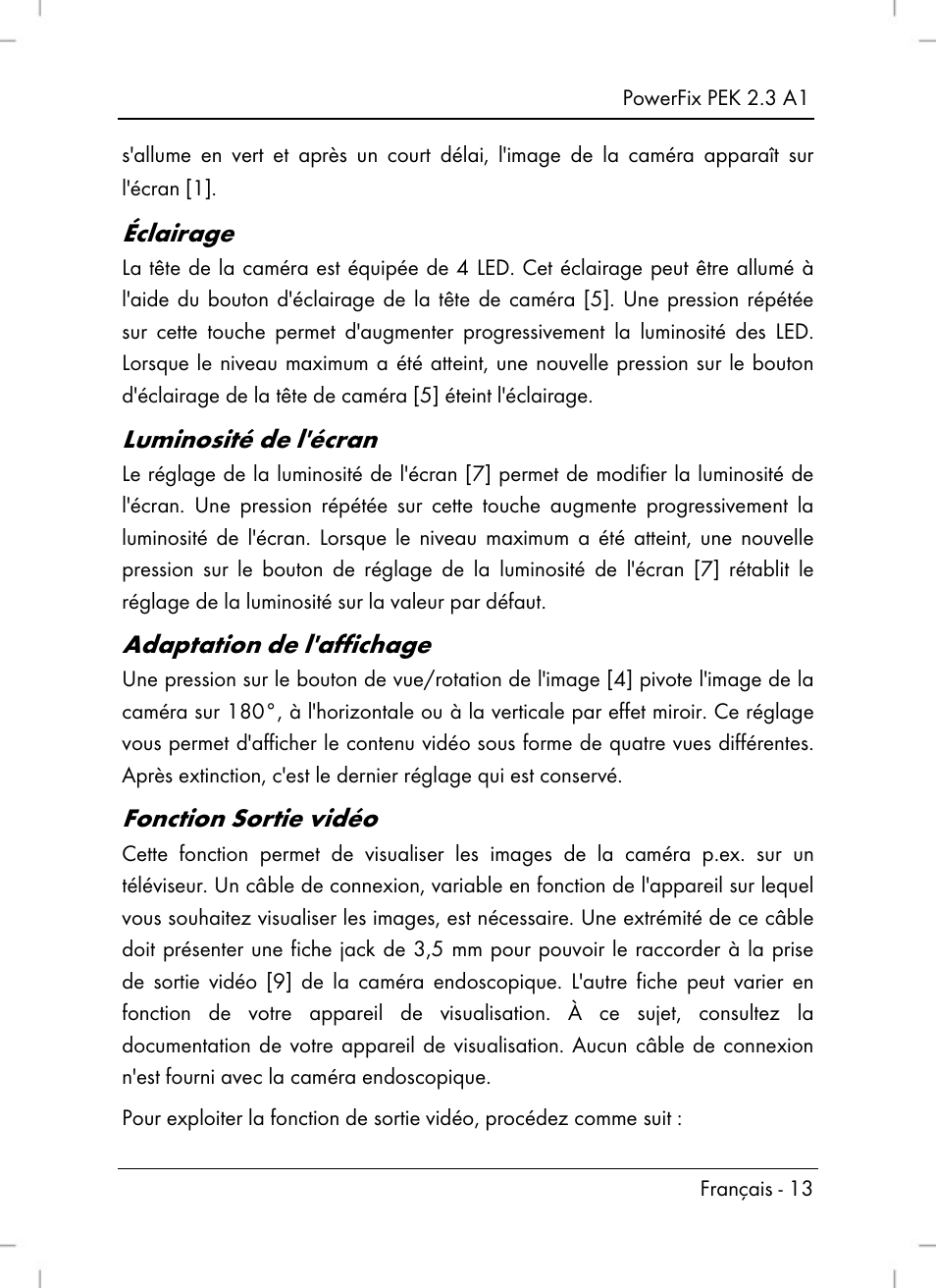 Éclairage, Luminosité de l'écran, Adaptation de l'affichage | Fonction sortie vidéo | Silvercrest PEK 2.3 A1 User Manual | Page 15 / 58