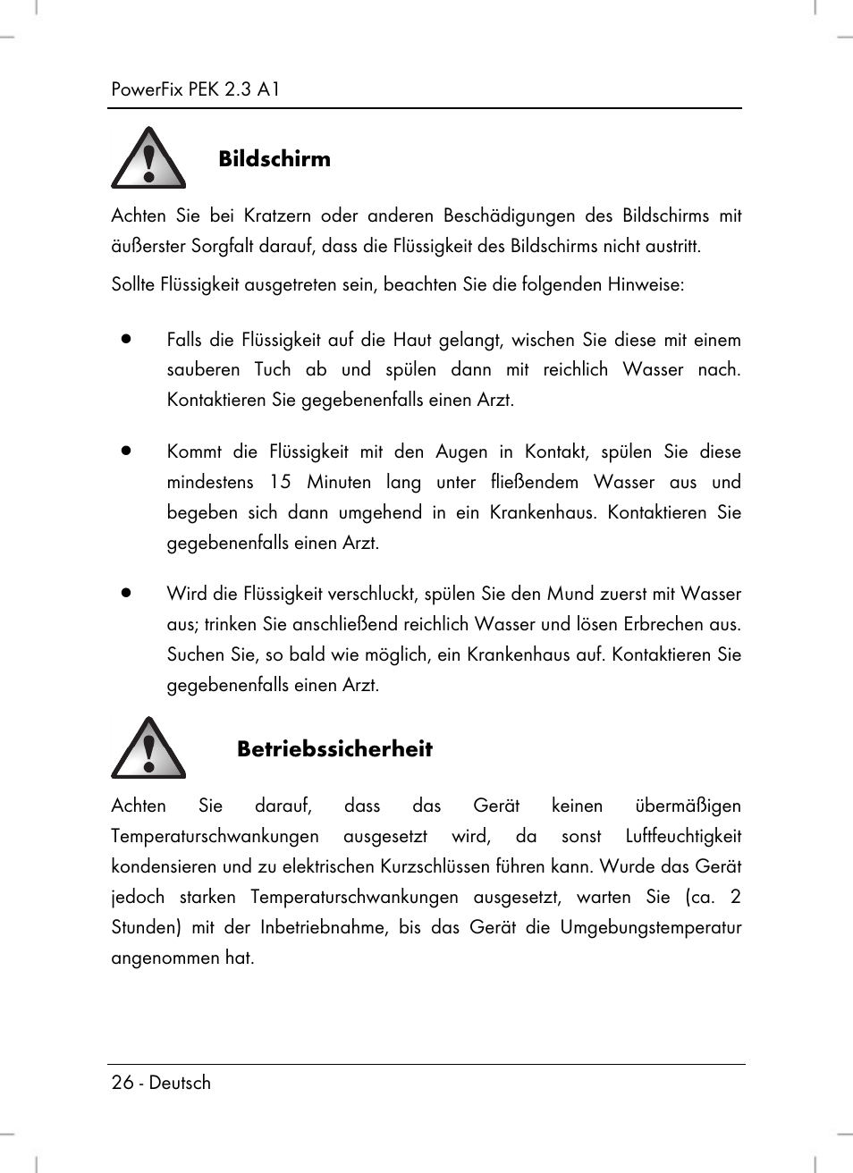 Bildschirm, Betriebssicherheit | Silvercrest PEK 2.3 A1 User Manual | Page 28 / 58