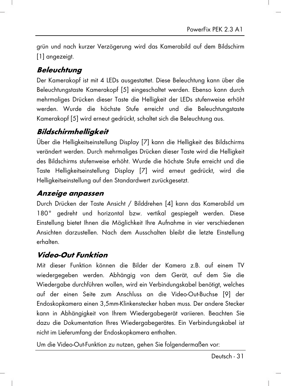 Beleuchtung, Bildschirmhelligkeit, Anzeige anpassen | Video-out funktion | Silvercrest PEK 2.3 A1 User Manual | Page 33 / 58