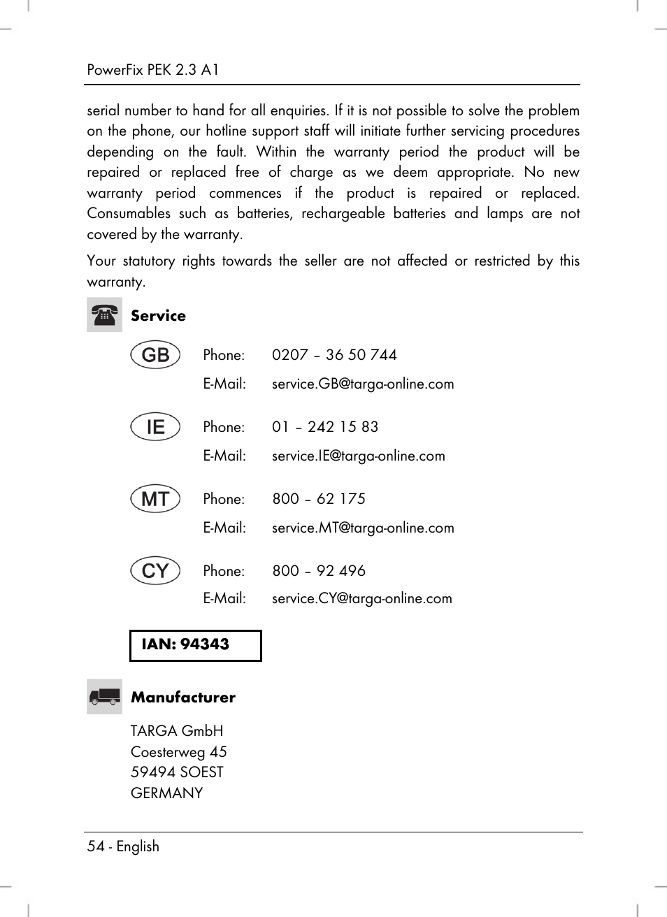Silvercrest PEK 2.3 A1 User Manual | Page 56 / 58