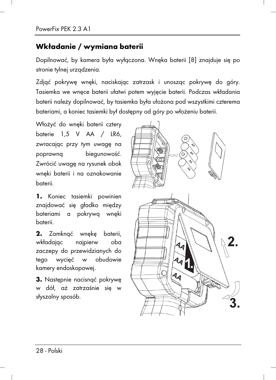 Wkładanie / wymiana baterii | Silvercrest PEK 2.3 A1 User Manual | Page 30 / 108