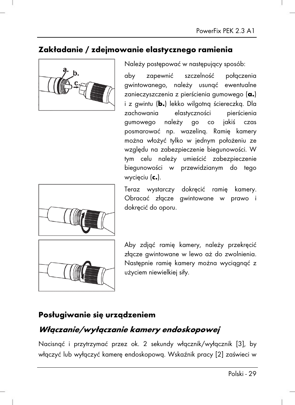 Włączanie/wyłączanie kamery endoskopowej | Silvercrest PEK 2.3 A1 User Manual | Page 31 / 108