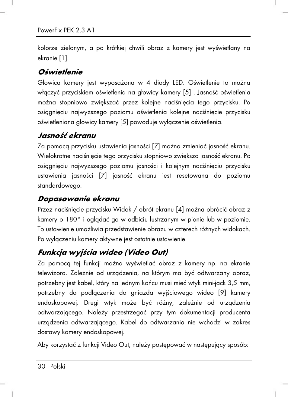 Oświetlenie, Jasność ekranu, Dopasowanie ekranu | Funkcja wyjścia wideo (video out) | Silvercrest PEK 2.3 A1 User Manual | Page 32 / 108