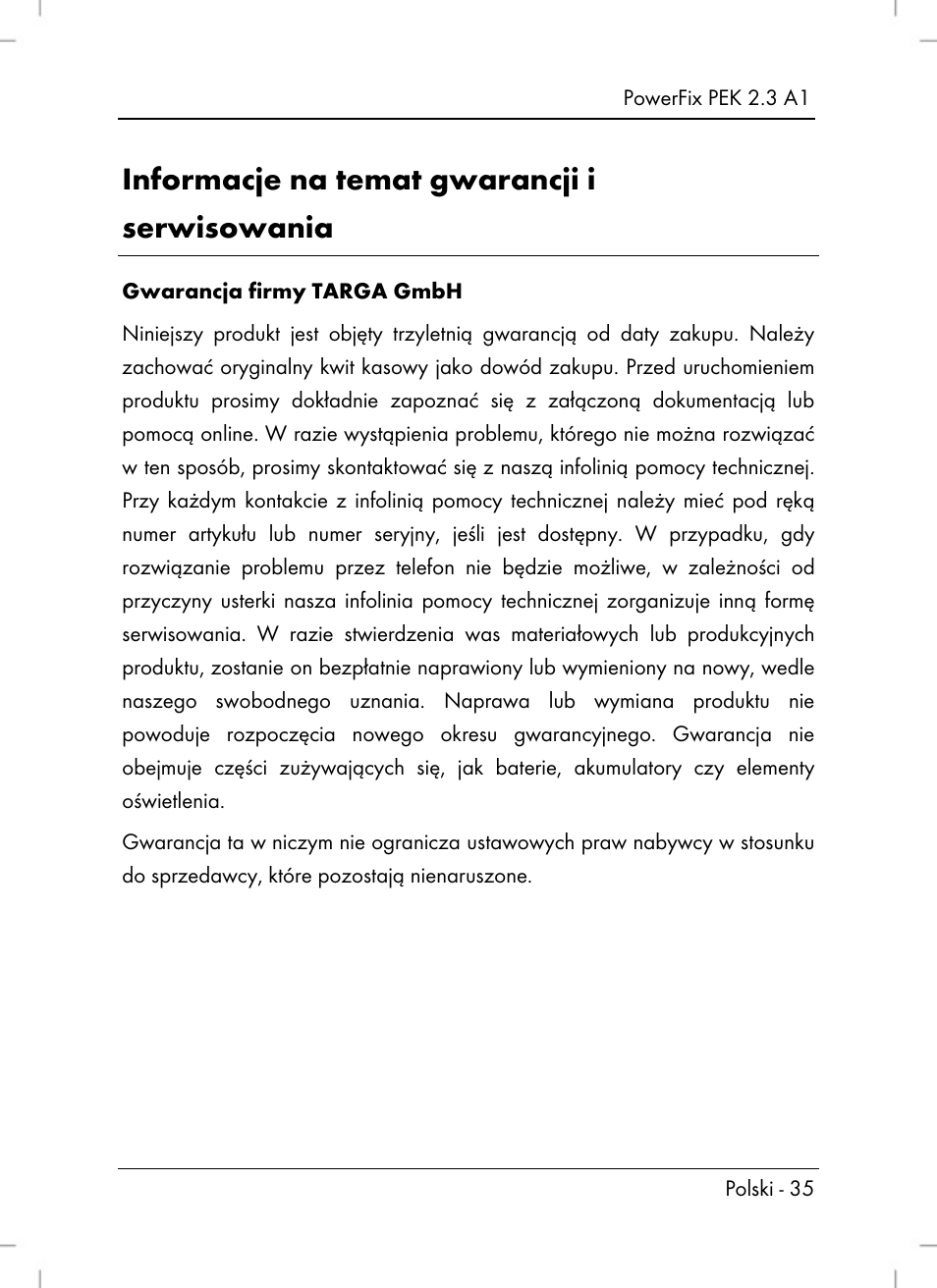 Informacje na temat gwarancji i serwisowania | Silvercrest PEK 2.3 A1 User Manual | Page 37 / 108