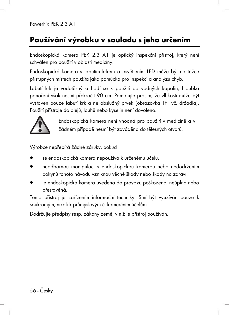 Používání výrobku v souladu s jeho určením | Silvercrest PEK 2.3 A1 User Manual | Page 58 / 108