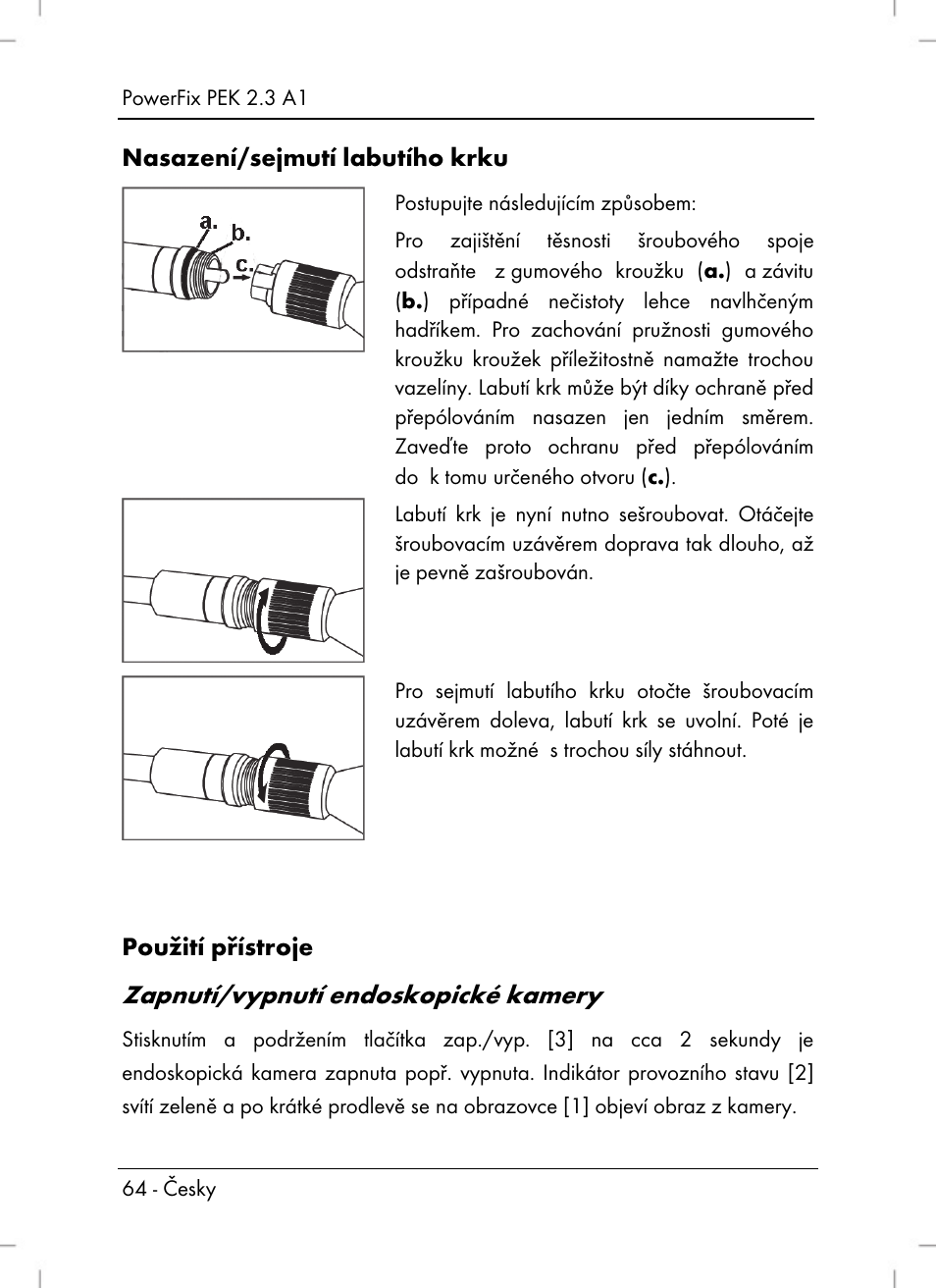 Zapnutí/vypnutí endoskopické kamery | Silvercrest PEK 2.3 A1 User Manual | Page 66 / 108