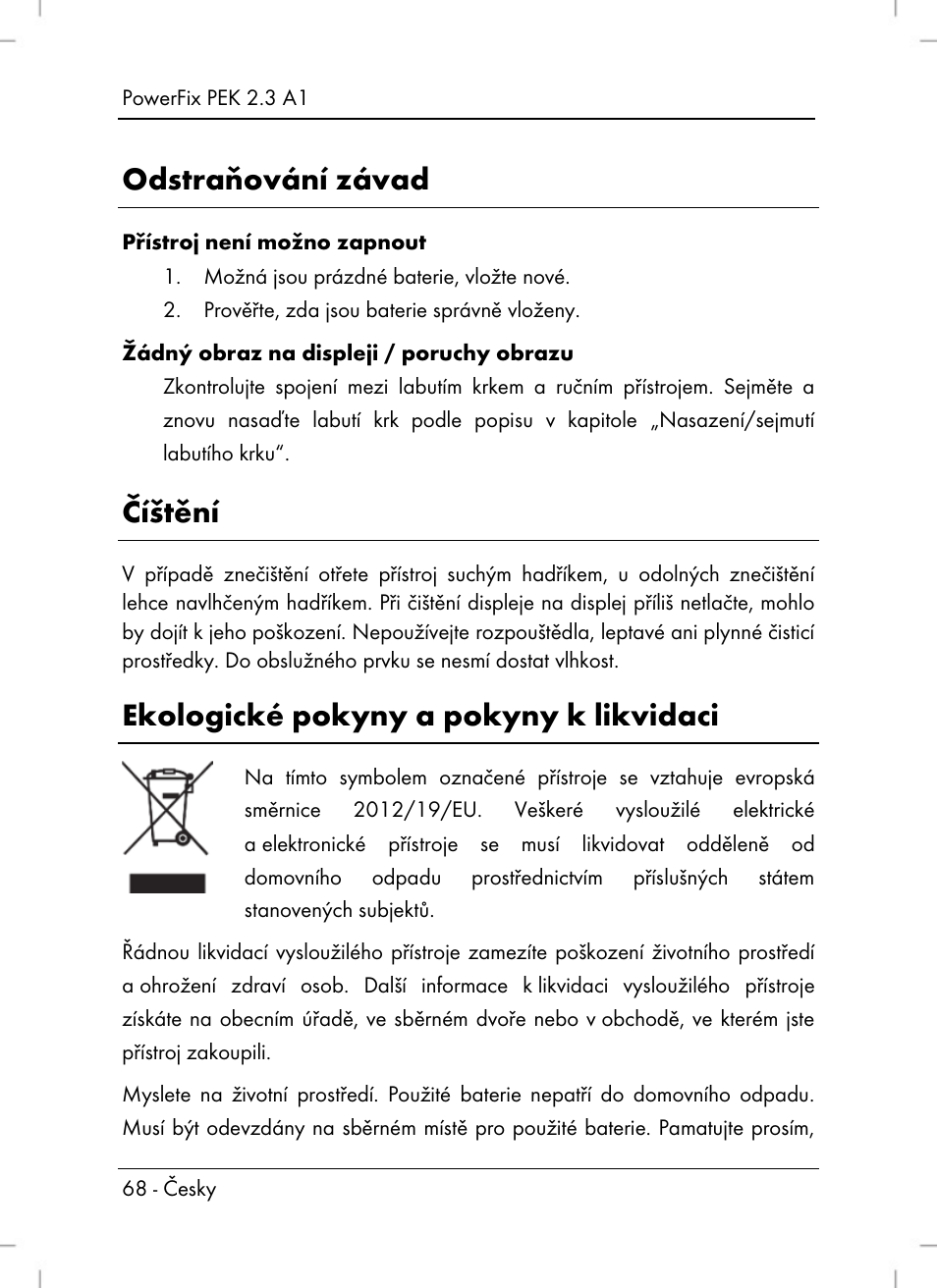 Odstraňování závad, Číštění, Ekologické pokyny a pokyny k likvidaci | Silvercrest PEK 2.3 A1 User Manual | Page 70 / 108