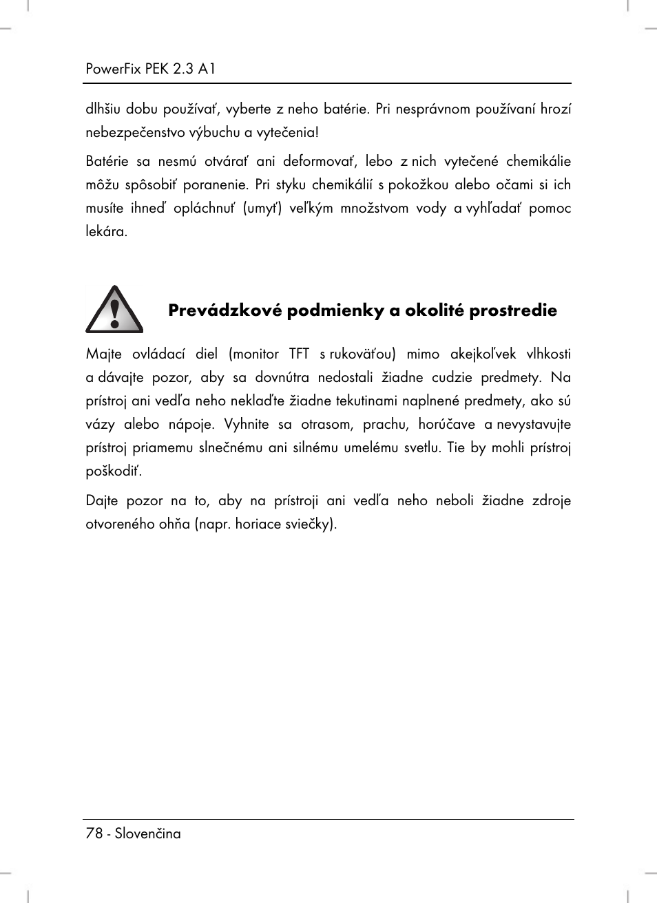Prevádzkové podmienky a okolité prostredie | Silvercrest PEK 2.3 A1 User Manual | Page 80 / 108