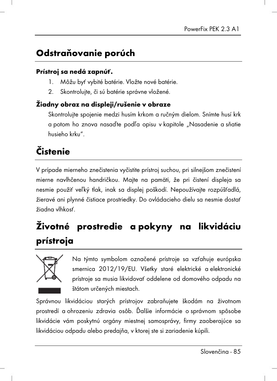 Odstraňovanie porúch, Čistenie | Silvercrest PEK 2.3 A1 User Manual | Page 87 / 108
