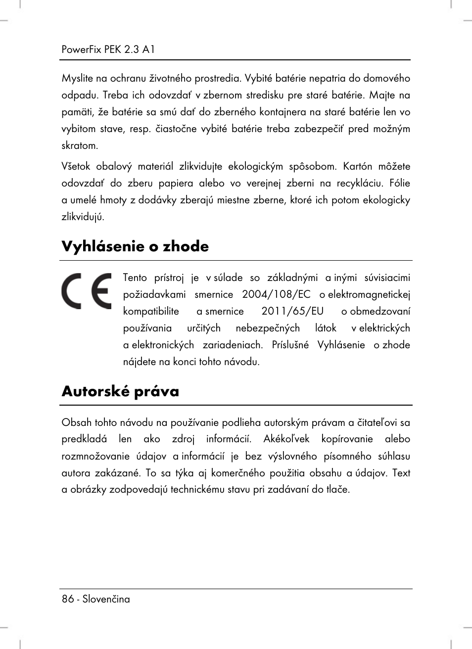 Vyhlásenie o zhode, Autorské práva | Silvercrest PEK 2.3 A1 User Manual | Page 88 / 108