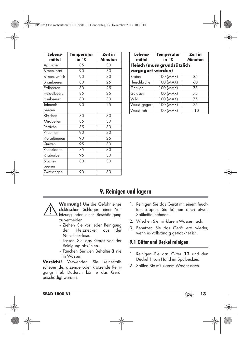 Reinigen und lagern, 1 gitter und deckel reinigen | Silvercrest SEAD 1800 B1 User Manual | Page 15 / 78