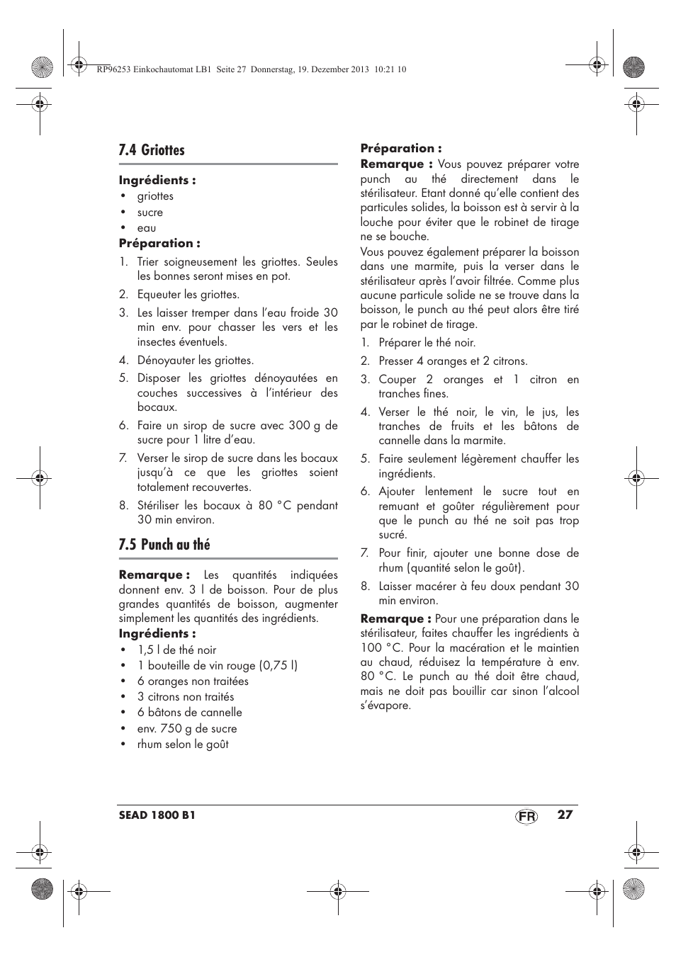 4 griottes, 5 punch au thé | Silvercrest SEAD 1800 B1 User Manual | Page 29 / 78