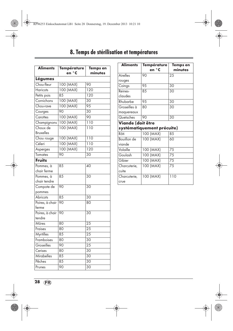 Temps de stérilisation et températures | Silvercrest SEAD 1800 B1 User Manual | Page 30 / 78