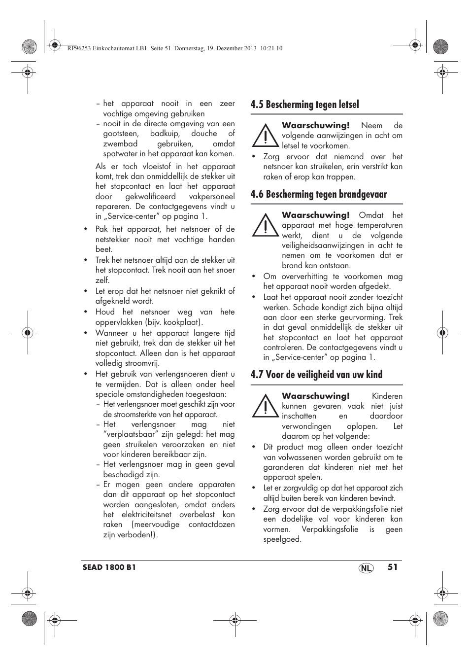 5 bescherming tegen letsel, 6 bescherming tegen brandgevaar, 7 voor de veiligheid van uw kind | Silvercrest SEAD 1800 B1 User Manual | Page 53 / 78