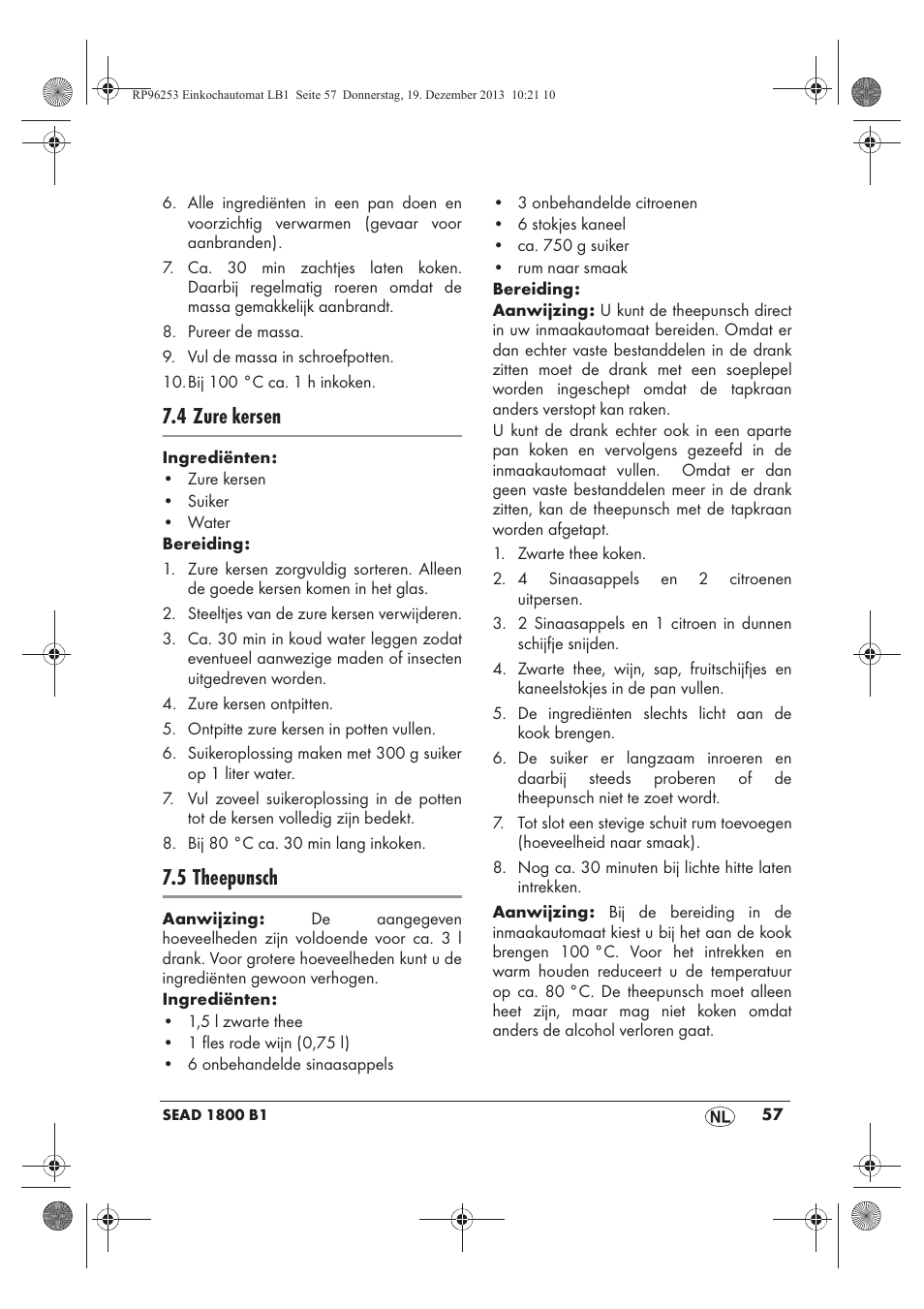 4 zure kersen, 5 theepunsch | Silvercrest SEAD 1800 B1 User Manual | Page 59 / 78