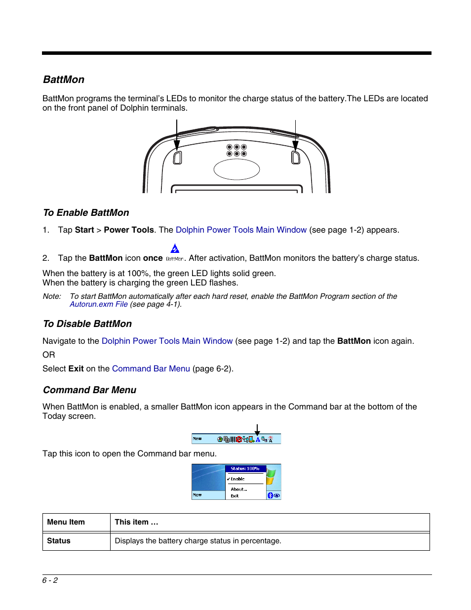 Battmon, Battmon -2, Does not apply to dolphin 6100/6500) | Dolphin Peripherals 6100 User Manual | Page 106 / 176