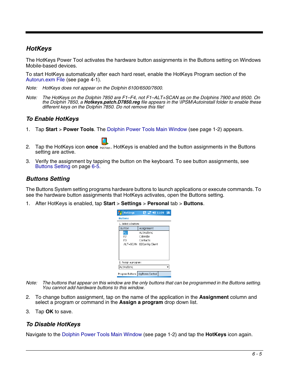 Hotkeys, Hotkeys -5, Hotkeys power tool; see | Dolphin Peripherals 6100 User Manual | Page 109 / 176