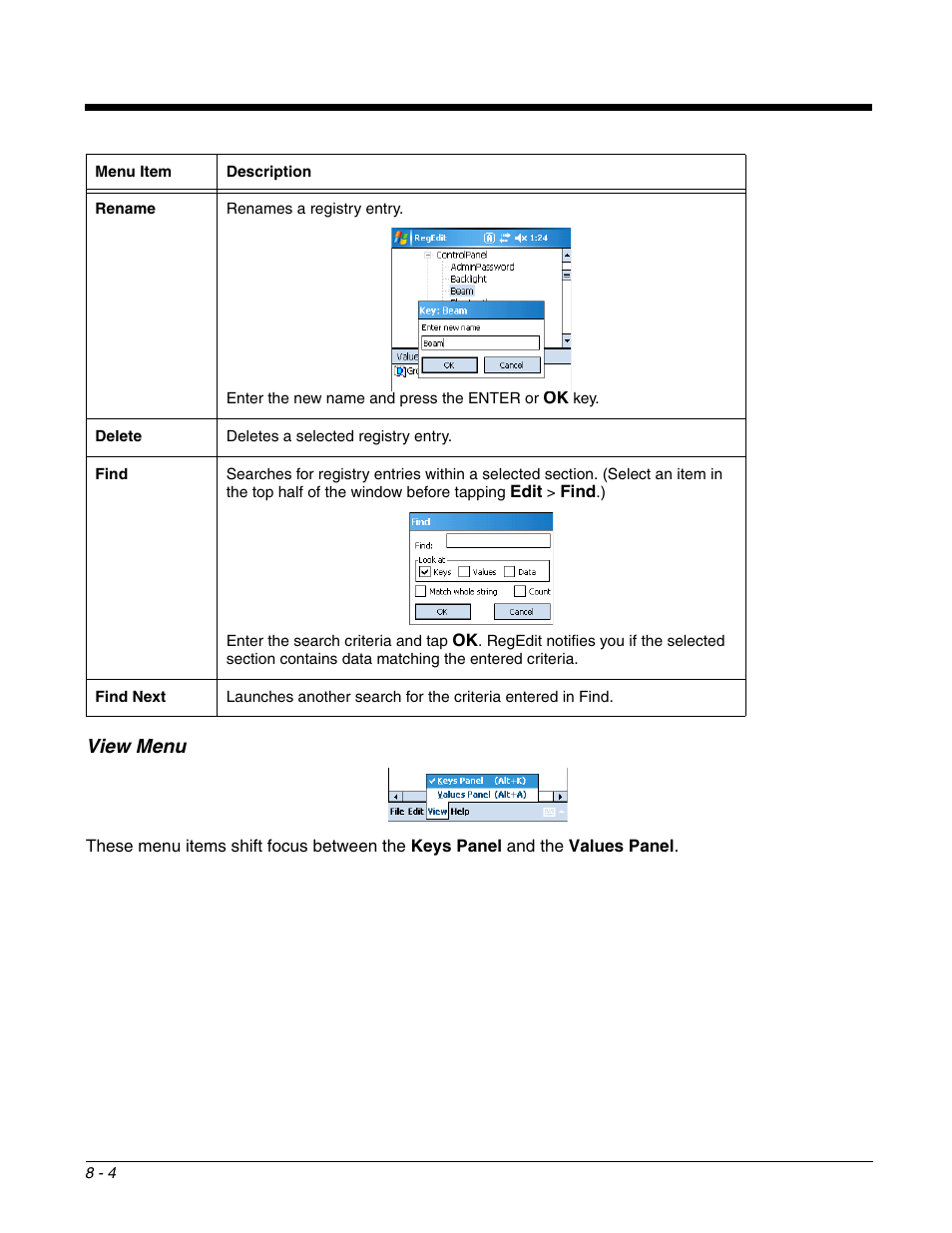 View menu, View menu -4 | Dolphin Peripherals 6100 User Manual | Page 134 / 176