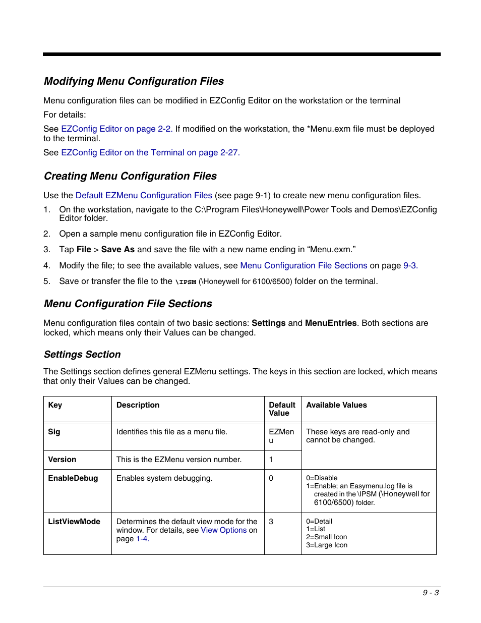 Menu configuration file sections, Menu configuration file sections -3, Modifying menu configuration files | Creating menu configuration files | Dolphin Peripherals 6100 User Manual | Page 147 / 176