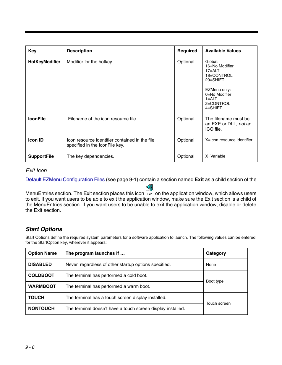 Start options, Start options -6, Exit icon | Dolphin Peripherals 6100 User Manual | Page 150 / 176